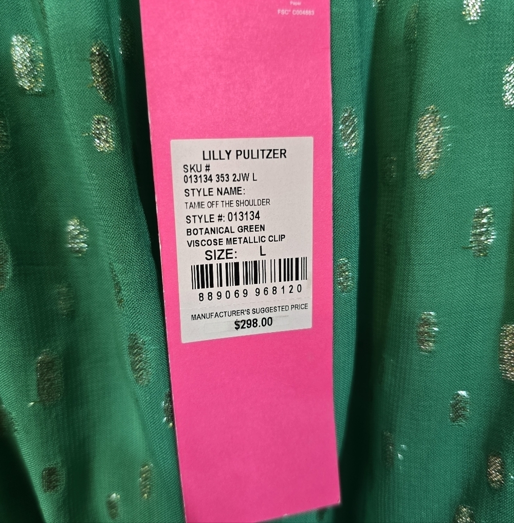 Lilly Pulitzer Tamie Off The Shoulder Midi Dress Botanical Green NWT Size Large - Picture 14 of 16